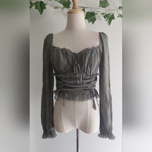 Sage Whimsy Long Sleeve Ruched Blouse